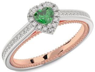 Diamond Emerald White Rose Gold Heart Promise Ring