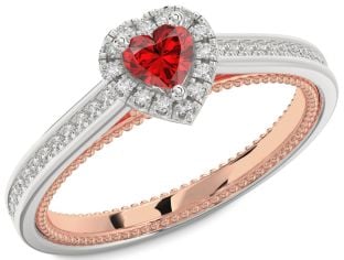 Diamond Ruby White Rose Gold Heart Promise Ring