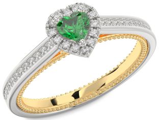 Diamond Emerald White Yellow Gold Heart Promise Ring