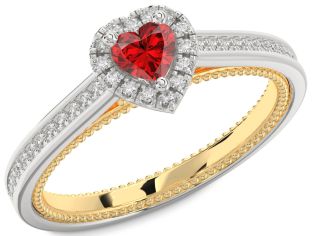Diamond Ruby White Yellow Gold Heart Promise Ring