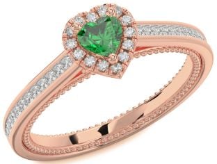 Diamond Emerald Rose Gold Heart Promise Ring