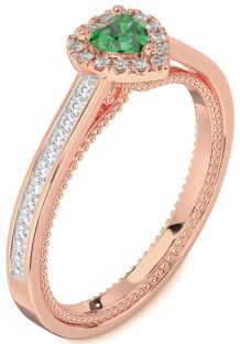 Diamond Emerald Rose Gold Heart Pave Promise Ring