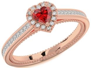 Diamond Ruby Rose Gold Heart Promise Ring