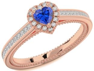 Diamond Blue Sapphire Rose Gold Heart Pave Promise Ring