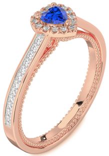 Diamond Blue Sapphire Rose Gold Heart Pave Promise Ring