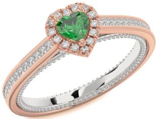 Diamond Emerald White Rose Gold Heart Promise Ring