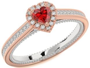 Diamond Ruby White Rose Gold Heart Promise Ring