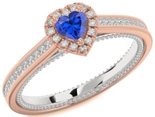 Diamond Blue Sapphire White Rose Gold Heart Pave Promise Ring