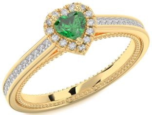 Diamond Emerald Gold Heart Promise Ring