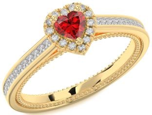 Diamond Ruby Gold Heart Promise Ring