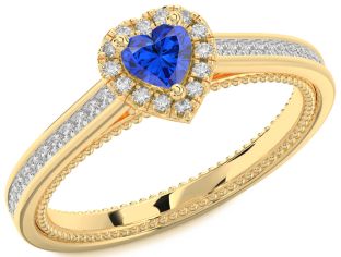Diamond Blue Sapphire Gold Heart Promise Ring