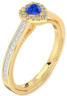 Diamond Blue Sapphire Gold Heart Pave Promise Ring