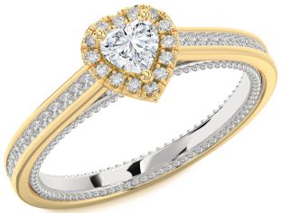 Diamond White Yellow Gold Heart Promise Ring