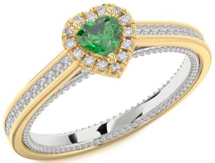 Diamond Emerald White Yellow Gold Heart Promise Ring