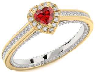 Diamond Ruby White Yellow Gold Heart Promise Ring