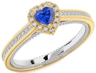 Diamond Blue Sapphire Gold Silver Heart Pave Promise Ring