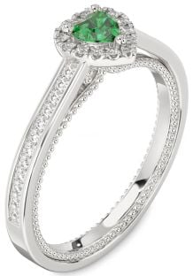 Diamond Emerald White Gold Heart Pave Promise Ring