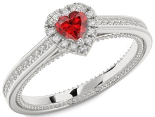 Diamond Ruby White Gold Heart Promise Ring