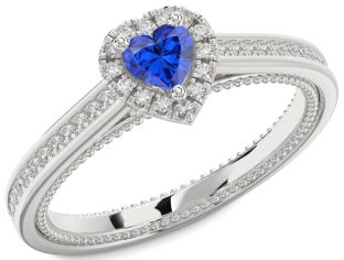 Diamond Blue Sapphire White Gold Heart Promise Ring