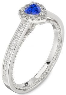 Diamond Blue Sapphire Platinum Heart Pave Promise Ring