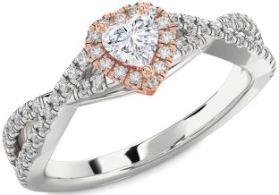 Diamond Rose Gold Silver Heart Knot Promise Ring