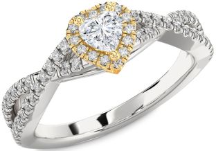 Diamond White Yellow Gold Heart Knot Promise Ring