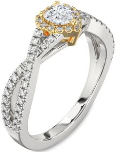 Diamond Silver & 10K gold Heart Pave Promise Ring