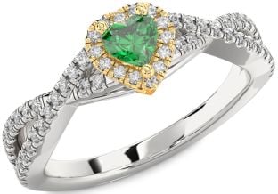 Diamond Emerald White Yellow Gold Heart Knot Promise Ring
