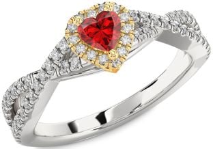 Diamond Ruby Platinum & Yellow Gold Heart Knot Promise Ring