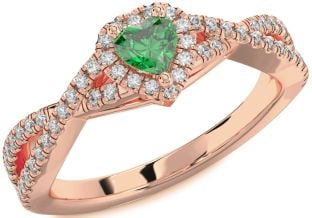 Diamond Emerald Rose Gold Heart Knot Promise Ring