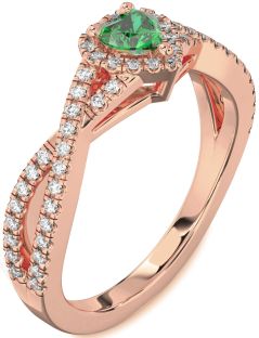 Diamond Emerald Rose Gold Heart Pave Promise Ring
