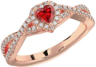 Diamond Ruby Rose Gold Heart Knot Promise Ring