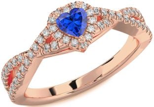 Diamond Blue Sapphire Rose Gold Heart Pave Promise Ring