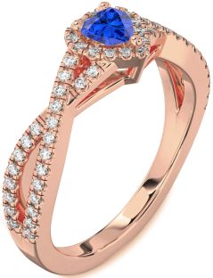 Diamond Blue Sapphire Rose Gold Heart Pave Promise Ring