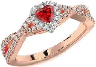 Diamond Ruby Platinum & Rose Gold Heart Knot Promise Ring