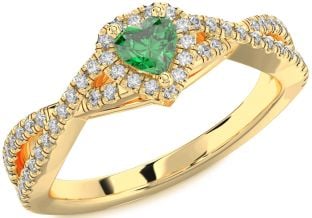 Diamond Emerald Gold Heart Knot Promise Ring