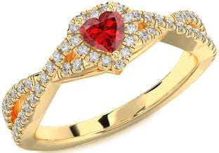 Diamond Ruby Gold Heart Knot Promise Ring