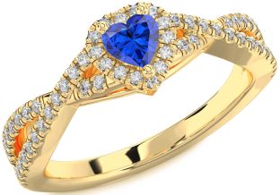 Diamond Blue Sapphire Gold Heart Knot Promise Ring