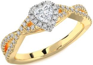 Diamond White Yellow Gold Heart Knot Promise Ring