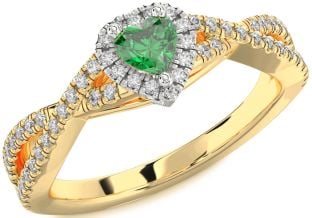 Diamond Emerald White Yellow Gold Heart Knot Promise Ring