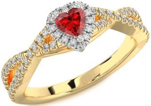 Diamond Ruby Platinum & Yellow Gold Heart Knot Promise Ring