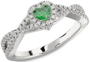 Diamond Emerald Platinum Heart Knot Promise Ring