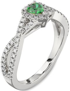Diamond Emerald White Gold Heart Pave Promise Ring