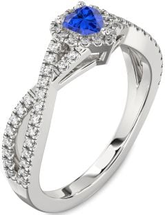 Diamond Blue Sapphire Platinum Heart Pave Promise Ring