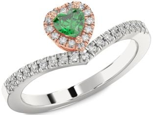 Diamond Emerald White Rose Gold Heart Promise Ring