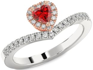 Diamond Ruby Platinum & Rose Gold Heart Promise Ring