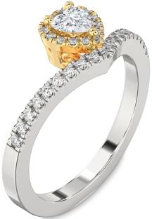 Diamond Silver & 10K gold Heart Pave Promise Ring