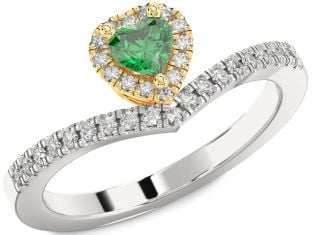 Diamond Emerald White Yellow Gold Heart Promise Ring
