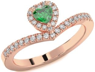 Diamond Emerald Rose Gold Heart Promise Ring