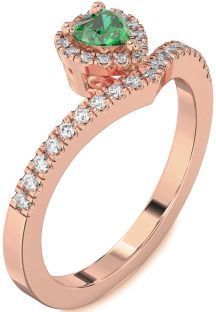 Diamond Emerald Rose Gold Heart Pave Promise Ring